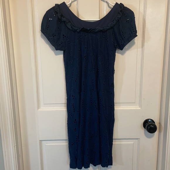 LU LU LAME Made in the USA Eyelet Lace with Silk trim and cap sleeves. blue SzXS - Picture 4 of 12